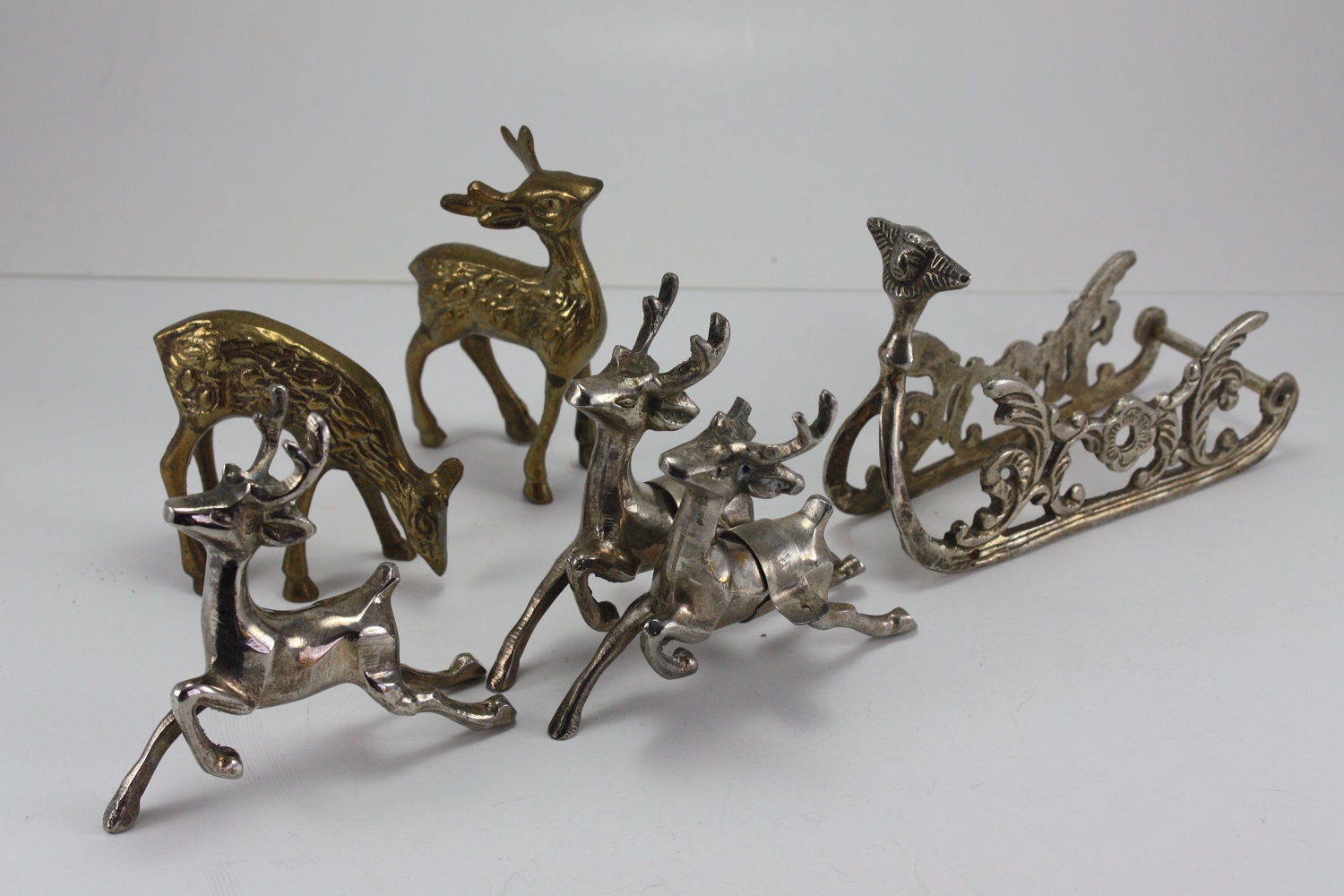 vintage brass and silver deer reindeer figurines by vintage brass and silver deer reindeer figurines by