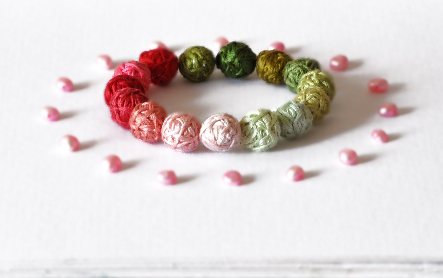 Textile Hand Sewn Fabric Bracelet Pink Bordeaux Green Spring Colors Mothers Day Accessories Bridesmaids Colorful Jewelry Embroidery