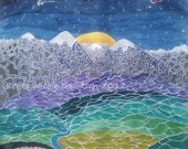 21" x 21" Handpainted Silk wall or Windowhanging "Harvest Moonrise"