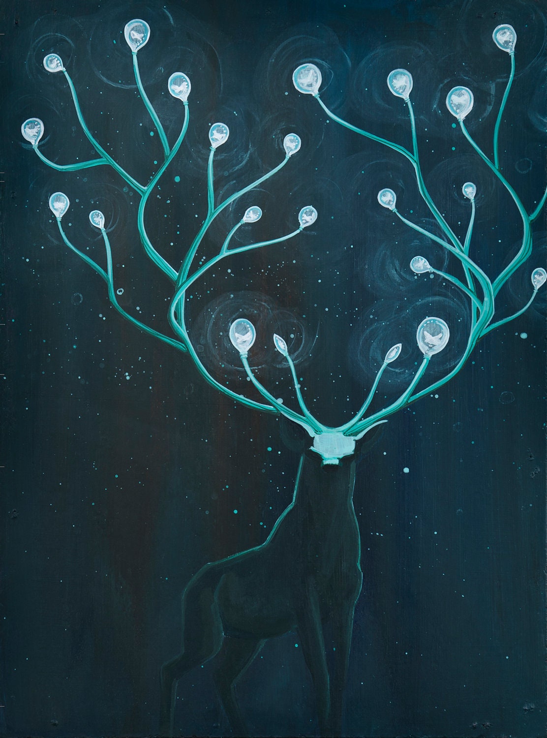 Limited Edition Giclee print, deer with lightbulb antlers
