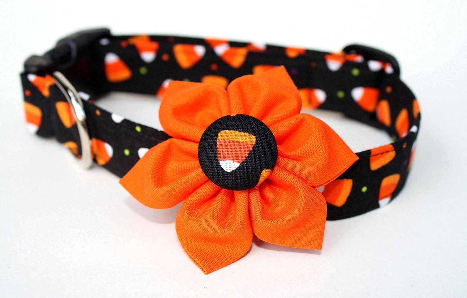 Halloween Dog Collar and Flower Set - Candy Corn