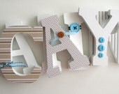 7 DECORATED WOODEN LETTERS - 6" letters -Custom Colors Nursery Decor Bedroom Home Decor Wall Decorations Wood Letters - Choose your theme