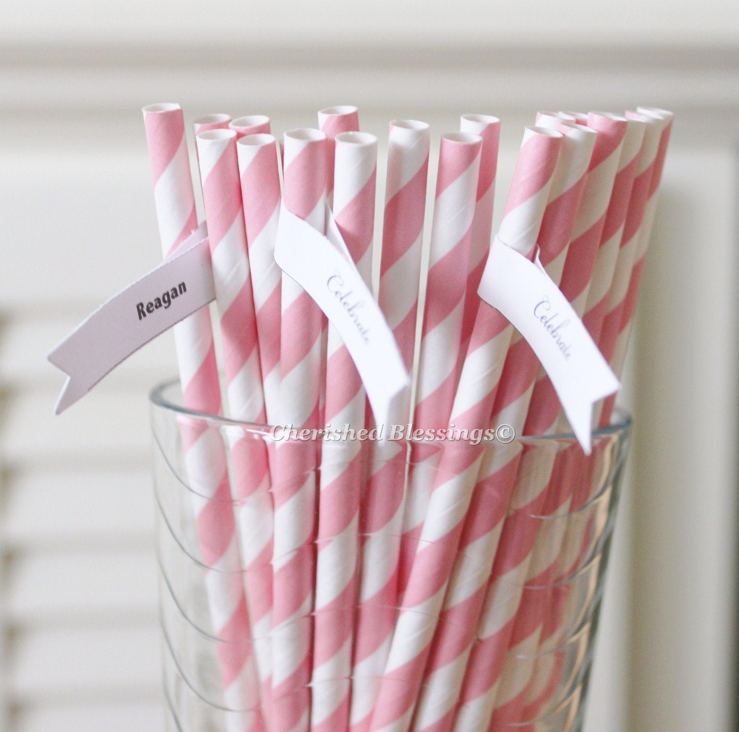 100 Pink Striped Paper Straws Retro Vintage Style Carnival Circus Wedding Birthday Bridal Baby Shower W/ Printable Flags I Created Il_570xn