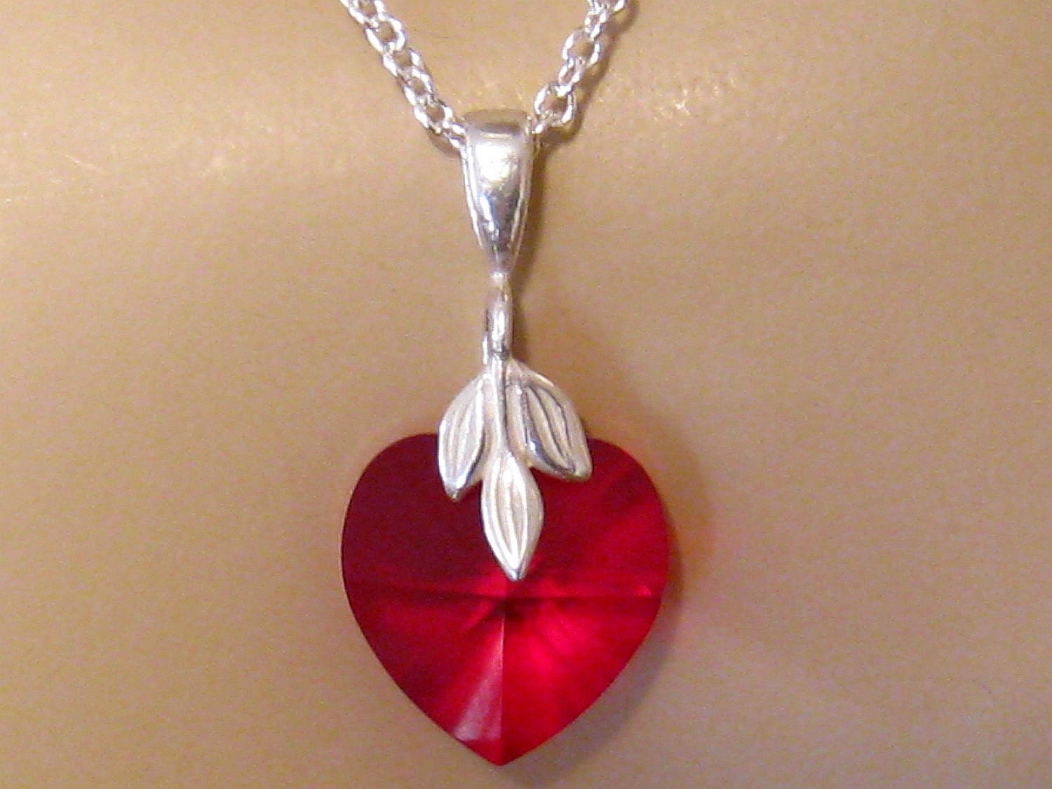 Red Heart Necklace: Romantic Red Swarovski Crystal Heart Necklace, Bridesmaids Gift, Bridal Wedding Jewelry, Sweet 16