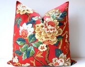 Red gold green Floral Designer Pillow Cover 18 Accent Cushion chiang mai cherry blossom flowers hollywood regency evergreen navy blue