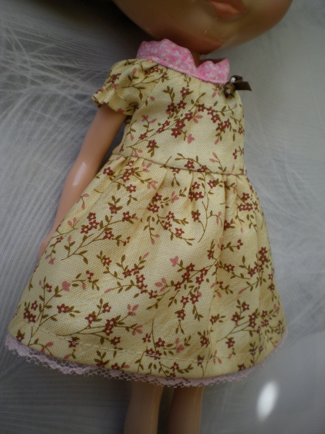Wildflowers Dress for Blythe doll PINK tan