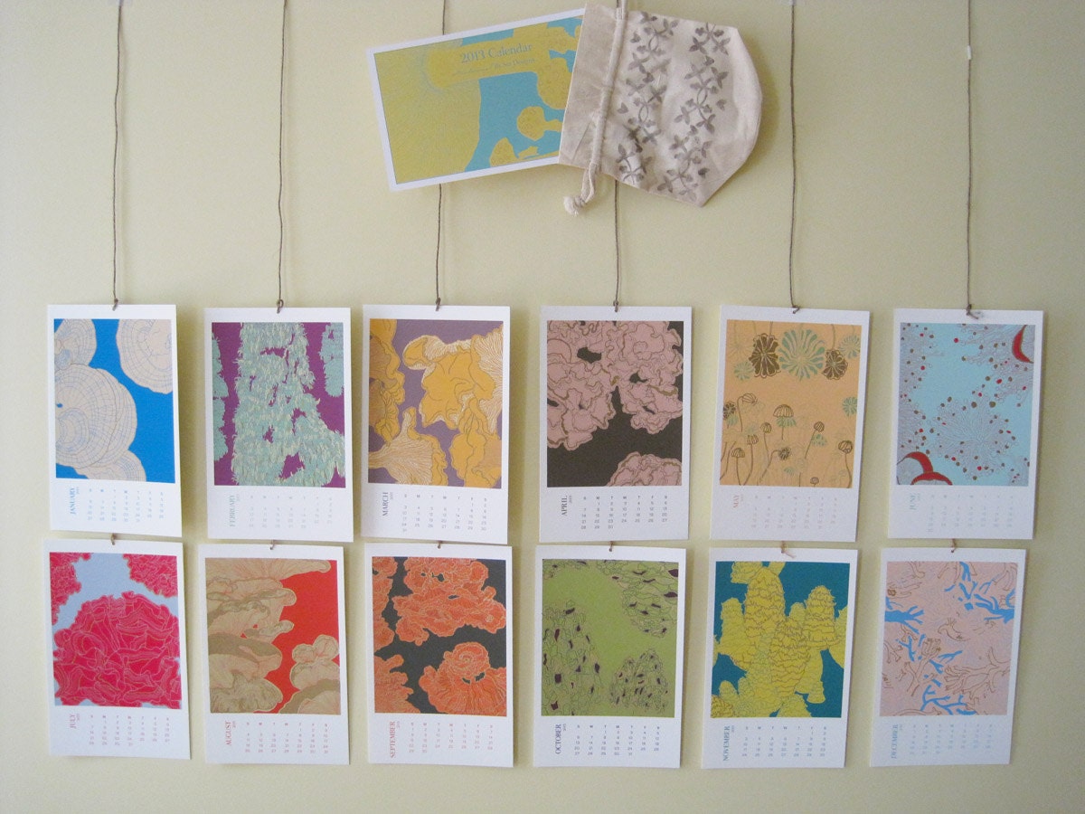 2013 Mushroom Calendar w/ hand embellished gold metallic accents