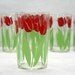 Vintage Red and Green Tulip Juice Glasses - Set of 6