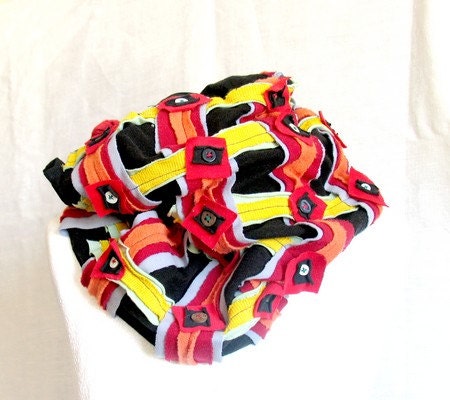 Tube Scarf , Patchwork, Upcycled,Geometric pattern,Hippie Boho Folk, OOAK