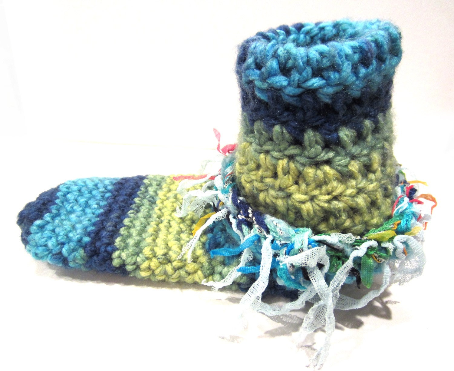 Even Taller Boot Cuff Socks , Slipper Socks , Slouchy Socks , Funky Handmade Socks , Chunky Boho Socks With Colorful Trim