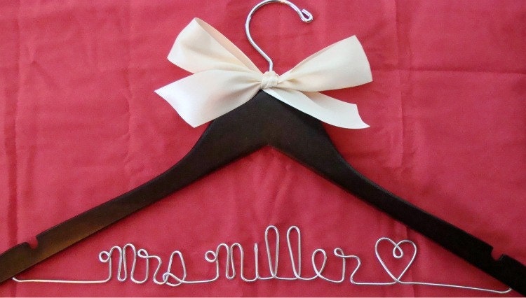 Wedding Hanger/ Brides Dress Hanger/ Bride/ Name Hanger/ 47 ribbon colors