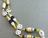 Upcycled Yellow and Gray Paper Bead and Smiley Face Eyeglass Leash - OOAK