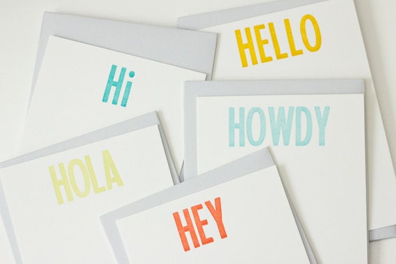 Letterpress Stationery: Five Colourful 'Hello' Postcards