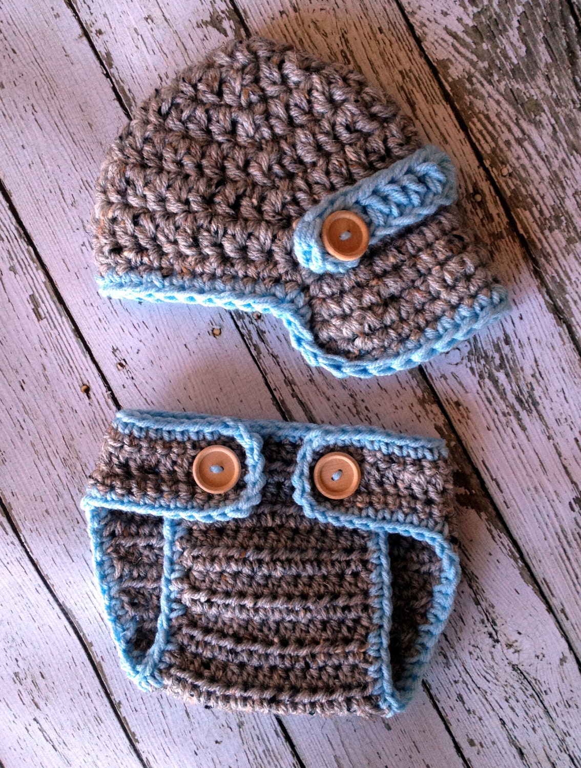 The Oliver Newsboy Cap in Gray and Baby Blue with Matching Diaper Cover Available in Newborn to 24 Months Size- MADE TO ORDER