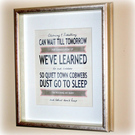 Rocking My Baby Nursery Wall Art Poem Pink by ScriptivaPaper