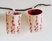 Organic Cotton Canvas Box Bin Organizer Storage Basket /Hand Printed Red Berries/ Ready To Ship/ Choose Your Lining - dagmarsdesigns