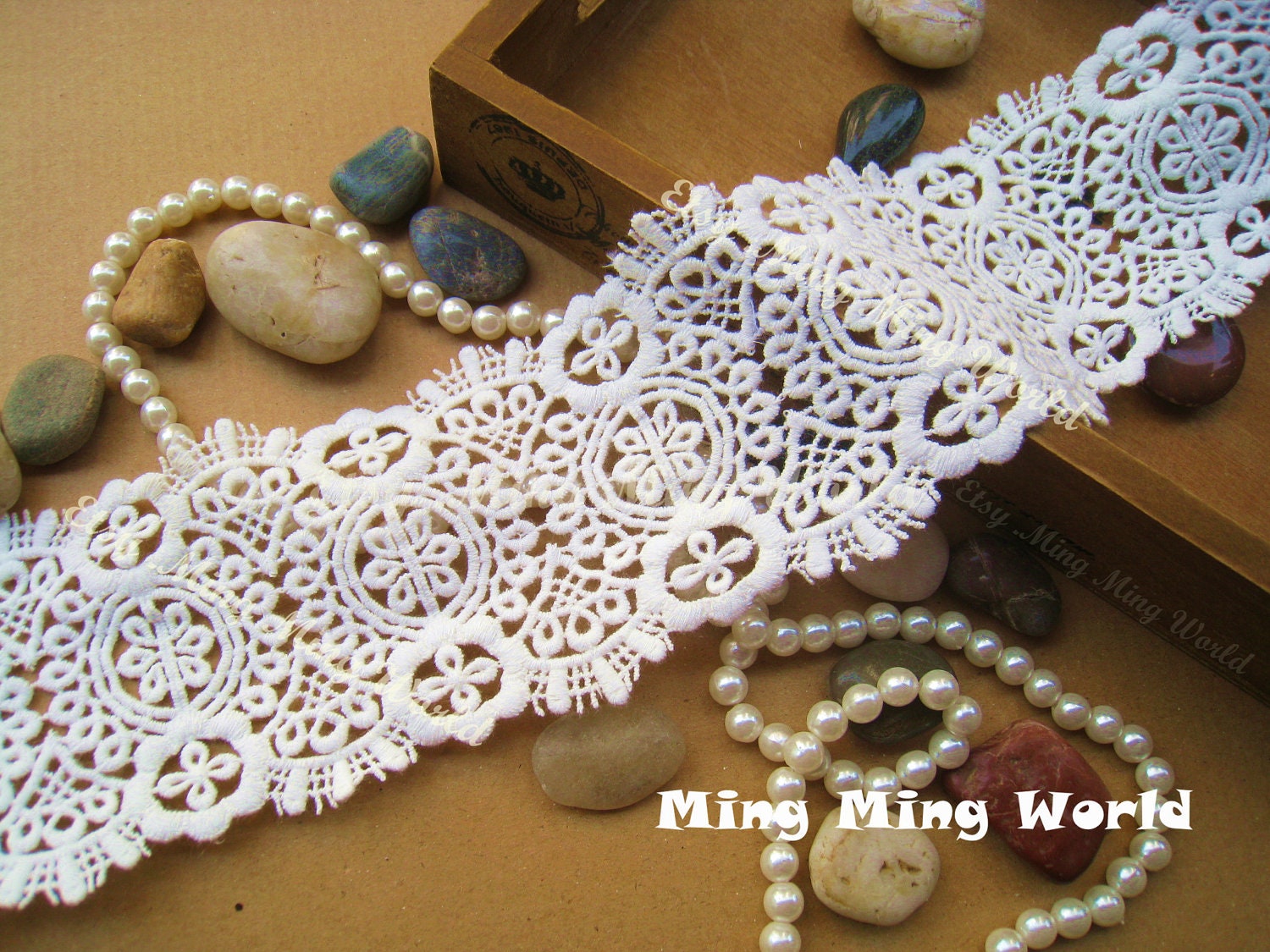 Cottom Embroidered Lace -2 Yards Ivory Decorative Pattern Cotton Lace Trim