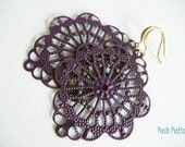 Purple Chandelier Earrings, Hand Painted, Dangle, Amethyst, Filigree Earrings, Distressed, Gift for Her