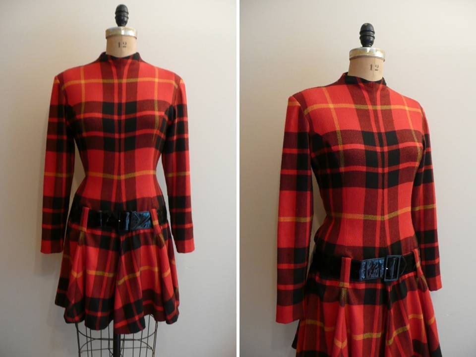 Vintage1980s Dress Plaid Mod Nicole Miller