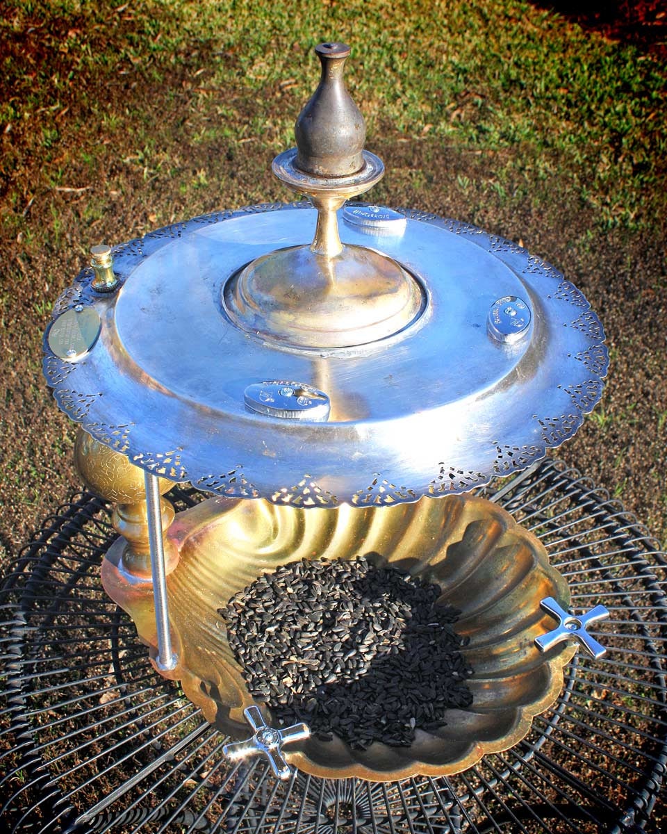 Repurposed Upcycled Recycled Bird Feeder Valet of Brass Silverplate Candlestick Vintage Found Items