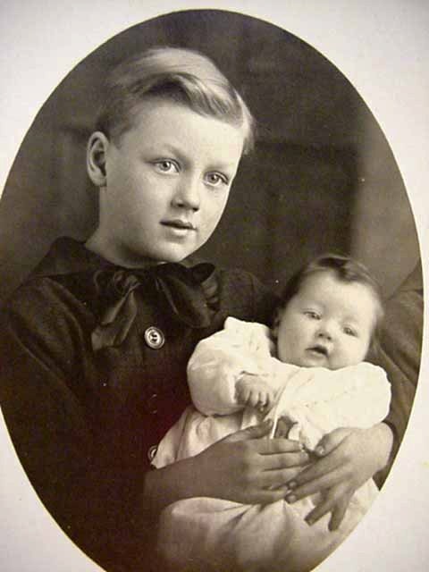 Early 1900s RPPC Real Photo Studio Postcard Cute Little Blond Girl Holding Her Baby Sister Photo