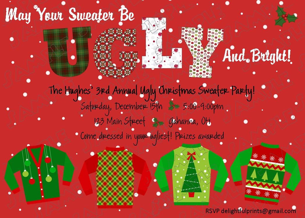Ugly Christmas sweater party ANY color ...custom you print card by delightfulprints Il_170x135