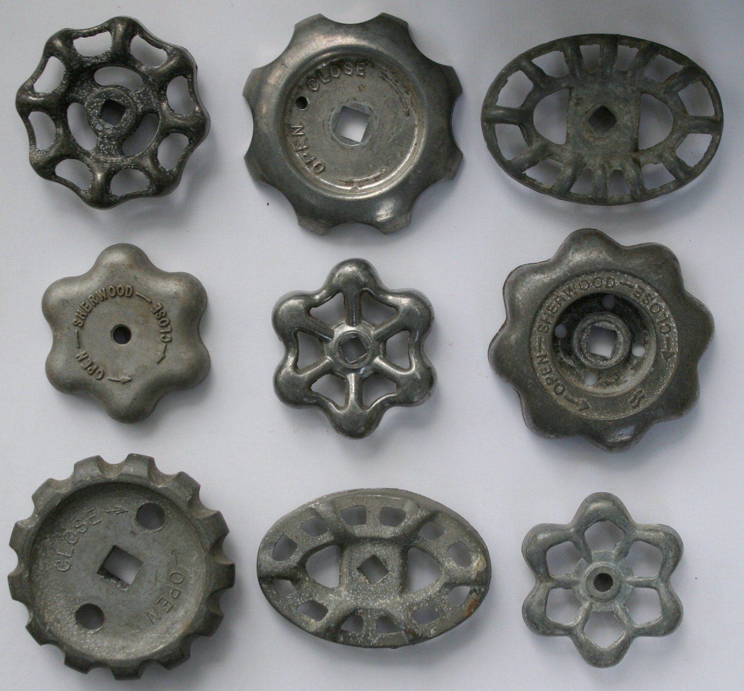 Vintage Valve Handles/Faucet Handles-Super Assortment/ Silver/Grey /Garden Faucet Knobs/Funky Handles/Industrial