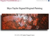Abstract Original  Painting Modern Red Canvas Wall art -12 x 36 - Fever in Red by Skye Taylor Artist