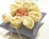 Wedding Ring pillow, marvellous, light blue silk with handmade organza flowers victorian ring bearer romantic cushion home decor