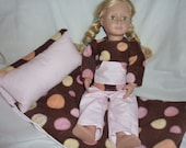 DOLL SLEEPING Bag and Pajama set. Brown fleece. Pink Striped Flannel. American Girl and other 18 inch dolls. - AuntMsCreations