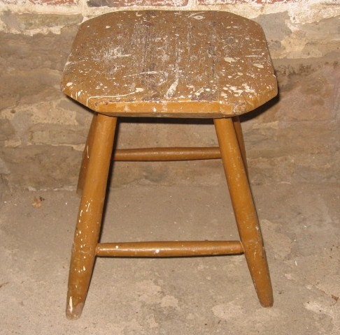 Wooden Stool, Old Square Stool, Farmhouse Decor, Country Decor, Footstool