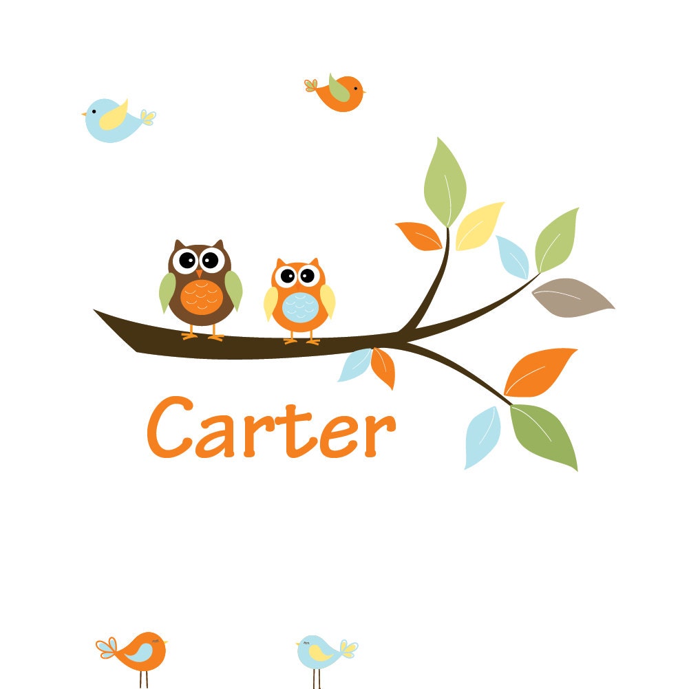 Branch Decal with Owls Birds-Vinyl Wall Decals Sticker