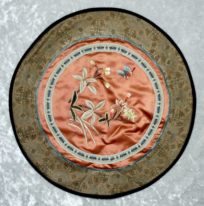 Vintage Chinese Silk Embroidery Round Wall Hanging by OakwoodView