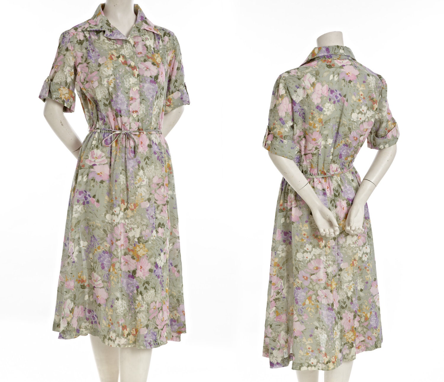 Classic floral shirtdress with cuff and button sleeves