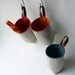 Hanging fabric basket wall pocket natural gray with leather loop handmade