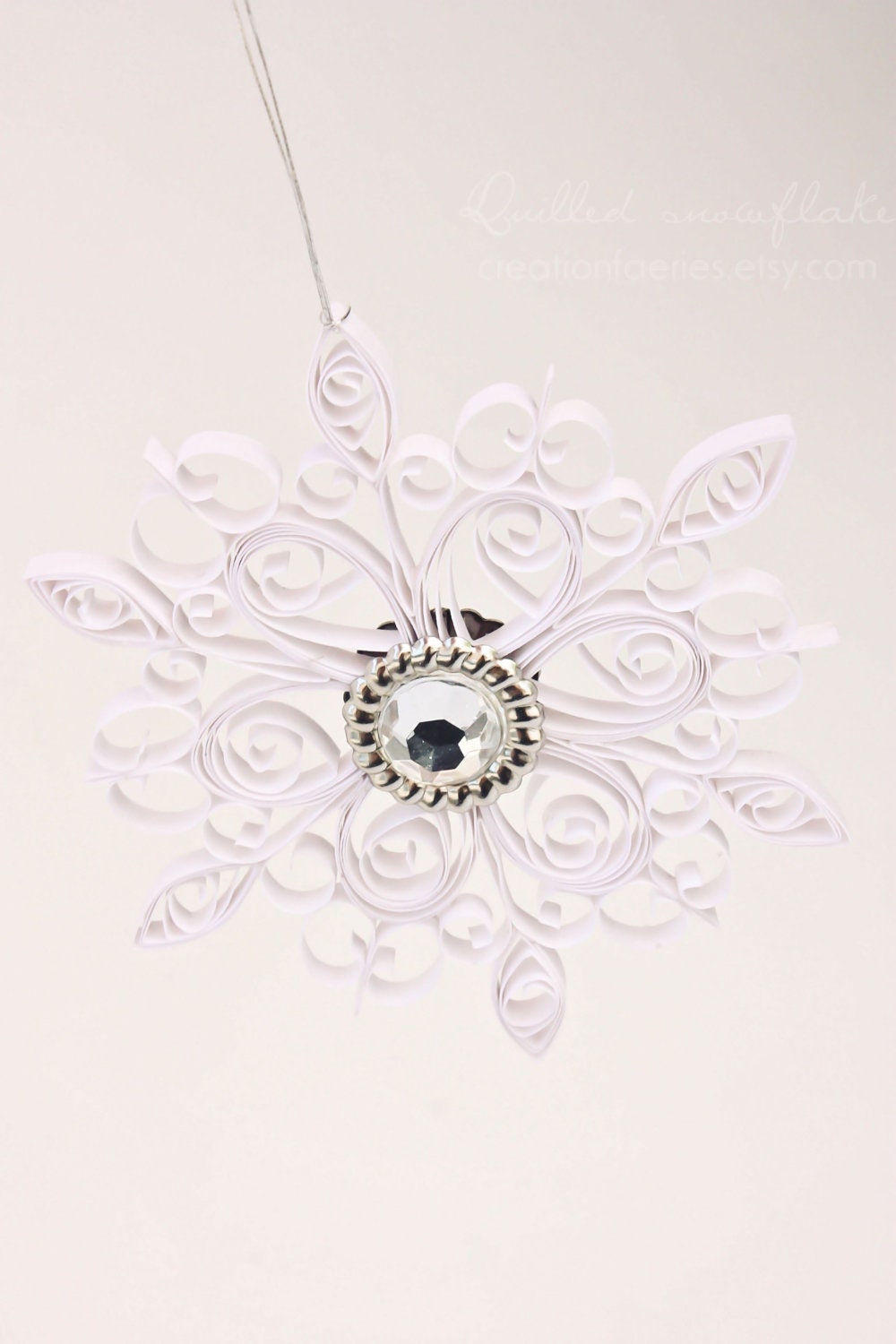 Paper snowflake - pearly white - quilled - with decorated white gift box - creationfaeries