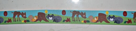 Woodland creatures on blue 7/8" grosgrain ribbon Il_570xn