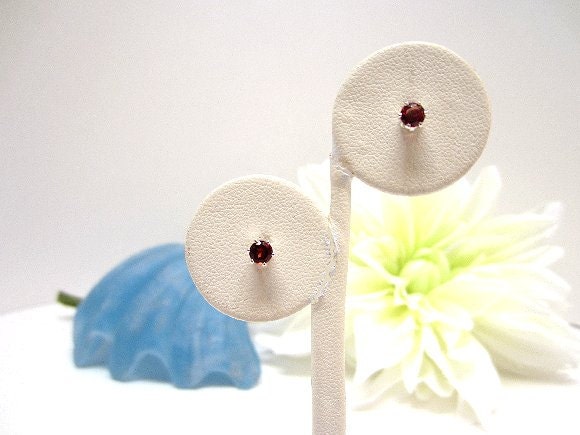 Almandite Garnet Post Earrings, Silver Stud Earings, January Birthstone Earrings