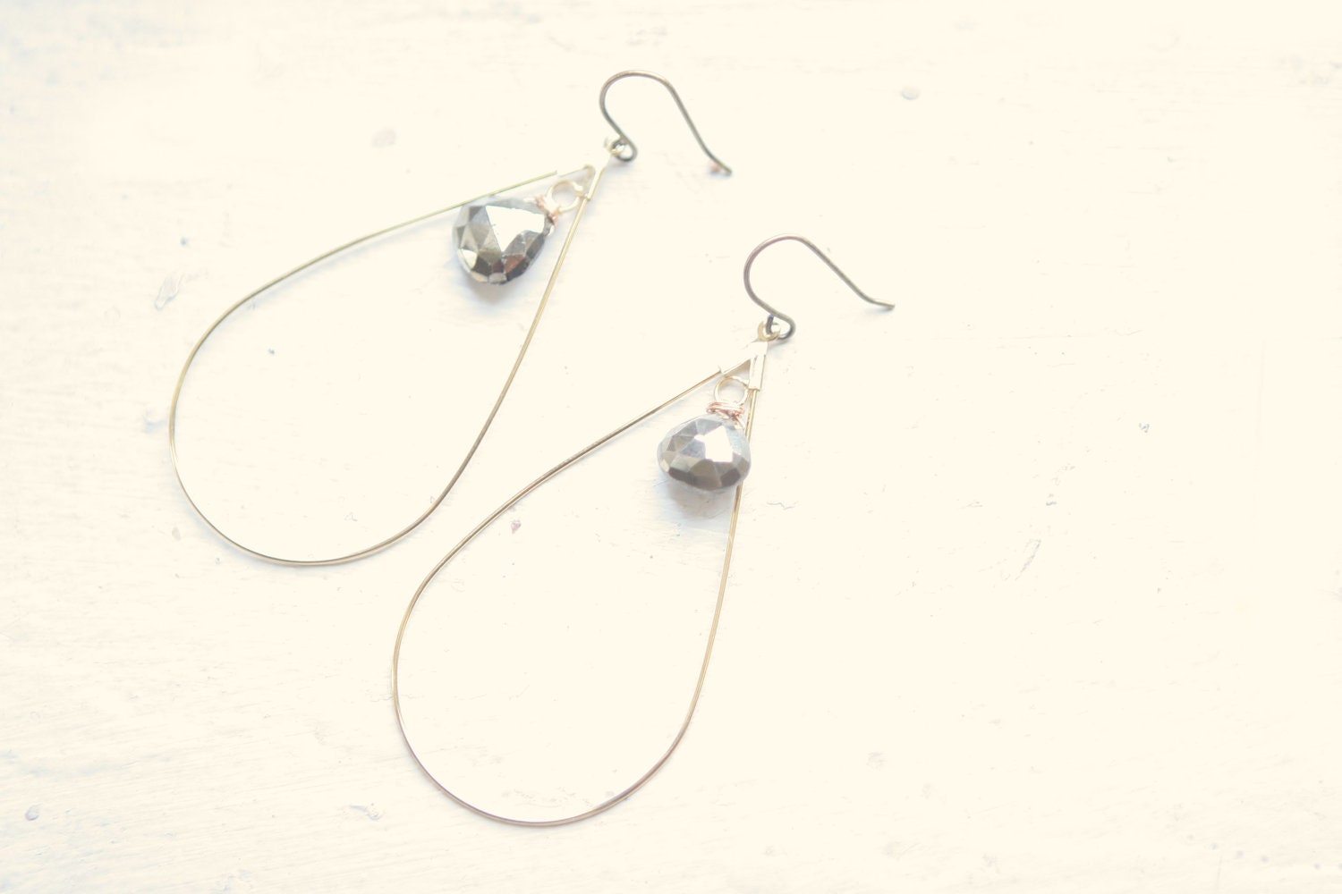 Faceted Pyrite and Vintage Hoop Earrings
