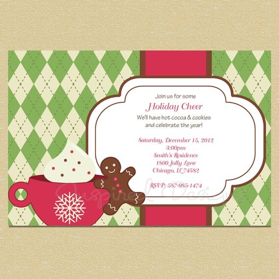 Christmas Hot Cocoa & Gingerbread Man Invitation Il_570xn