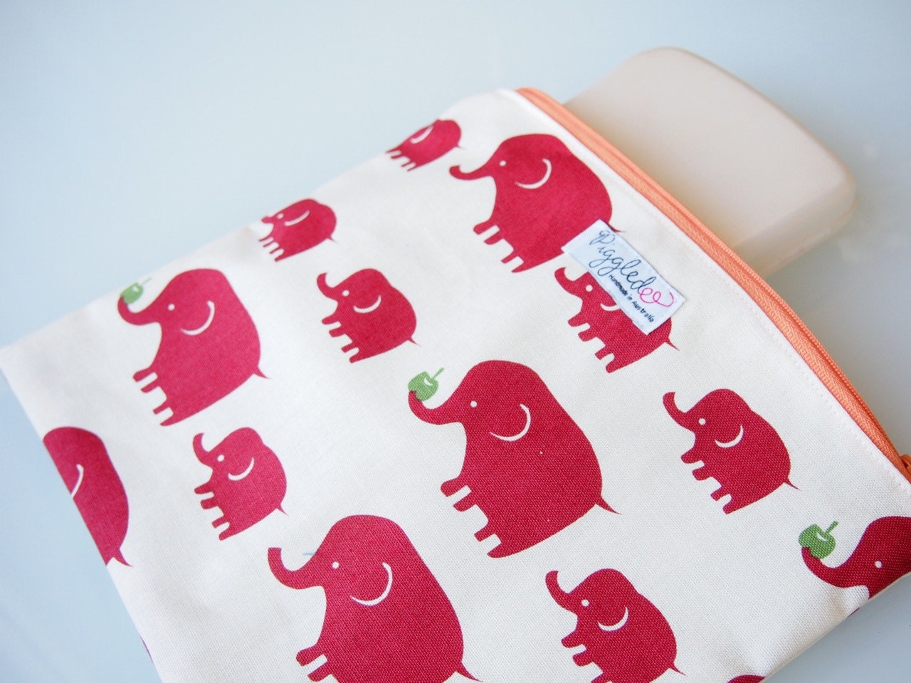 Zippered Pouch / Nappy or Diaper Case - Red Elephants