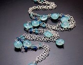 Apatie and Blue Chalcedony Long Silver Necklace, Aqua Chalcedony Necklace, Long Gemstone Necklace