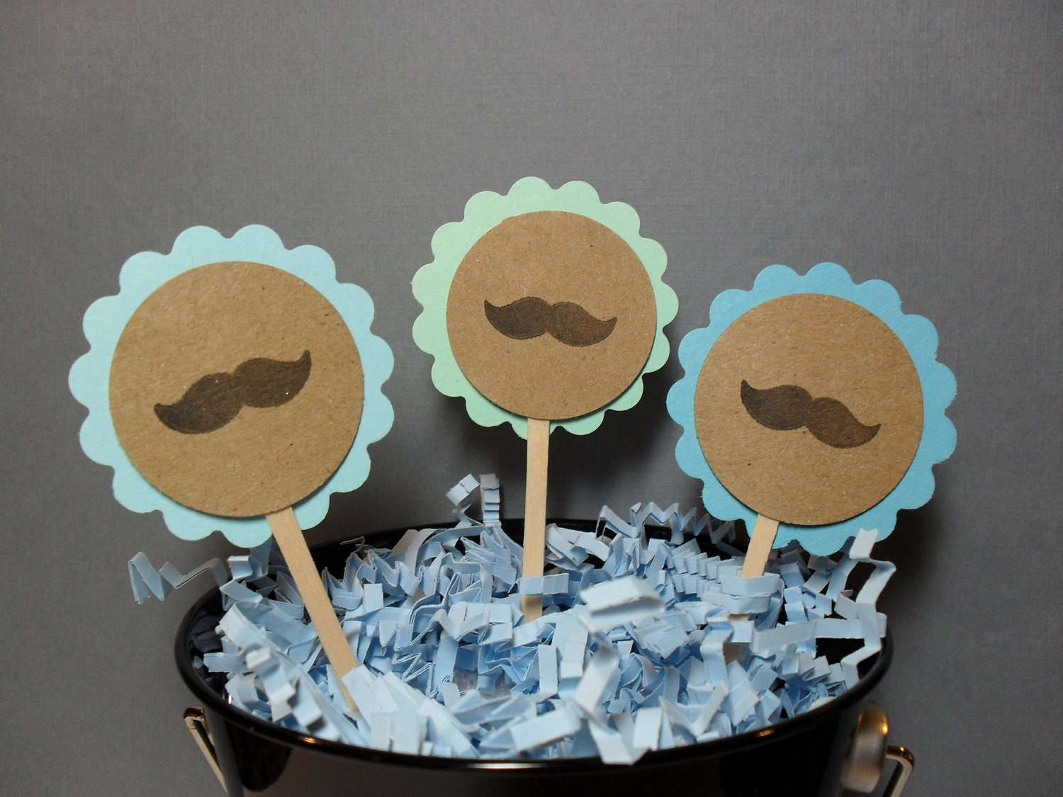 Mustache cupcake toppers Little Man Birthday party, baby shower - Black, brown, blue, green or custom Il_570xn