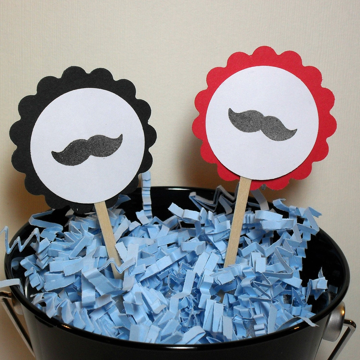 Mustache cupcake toppers Little Man Birthday party, baby shower - Black, red, and white or custom Il_570xn