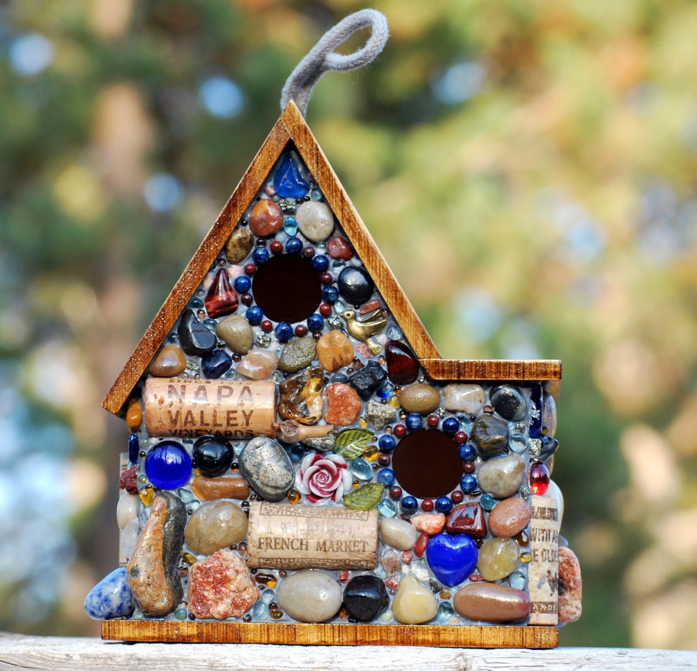 Romantic Outdoor Birdhouse Mosaic Garden Art Eco Friendly