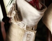Small Burlap Christmas Stocking, pet stocking, baby's first christmas stocking, cotton ruffles, custom, personalized