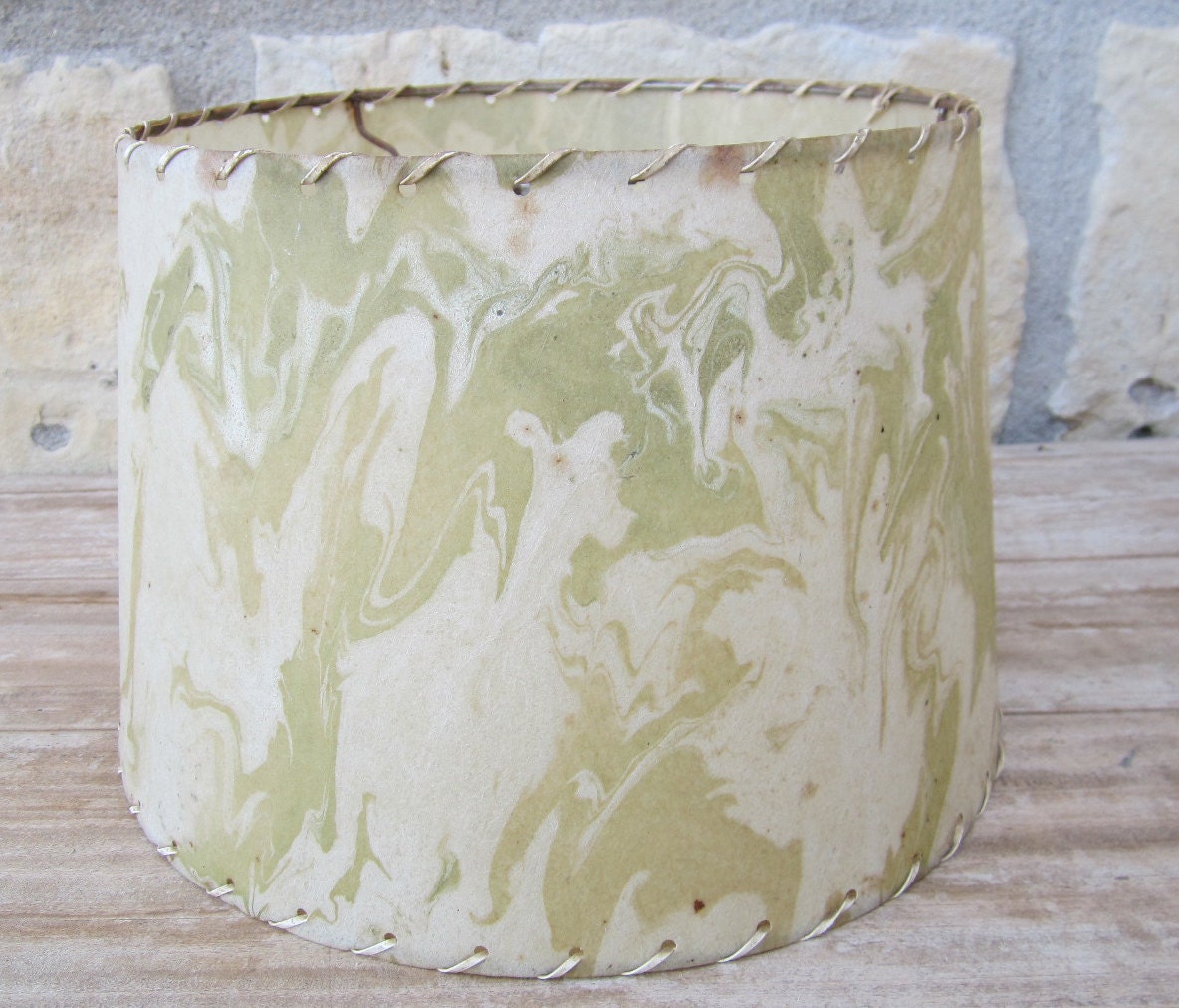 Mid Century Modern Fiberglass Lamp Shade with Green Swirl Design - Medium Size