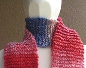 Scarf Pink Blue Brown Multicolored Noro silk cotton wool hand knit. Soft cuddly scarf