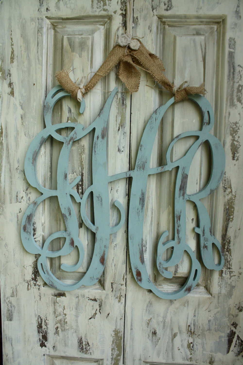 18" Distressed Wood Vine Monogram wreath Shabby chic wedding 18 INCH