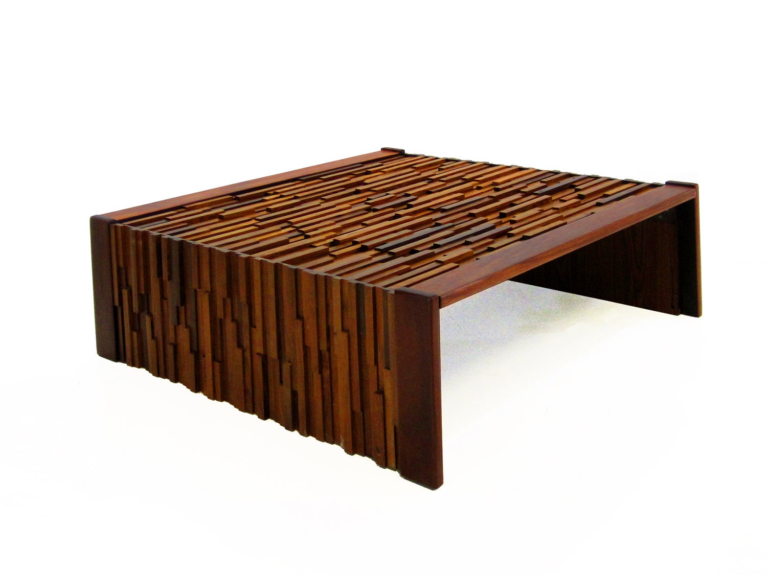 FREE SHIPPING - Large Modern Brutalist Coffee Table by Percival Lafer in Teak and Rosewood
